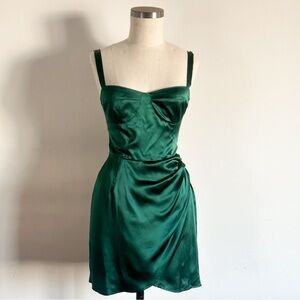 Reformation 100% silk emerald green Fonda corset mini dress - size 4